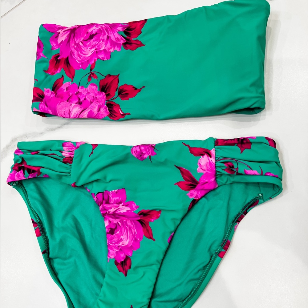 SEAFOLLY Bikini Set Green Pink Floral Size 10
